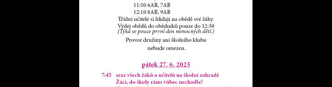 Informace k organizaci závěru šk. roku 24/25